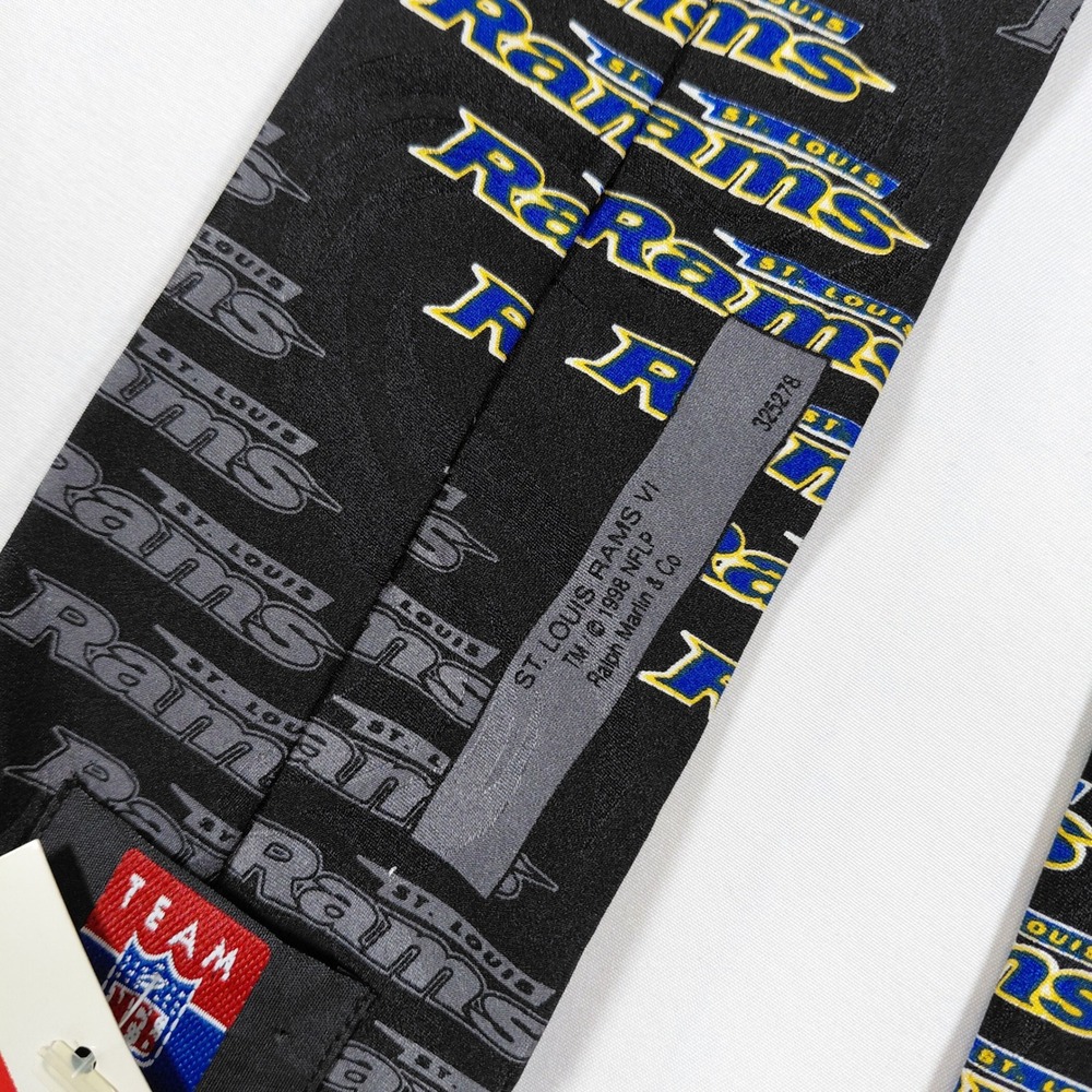 Vintage 1998 St Louis Rams NFL Silk Necktie Black Helmet Logo Ralph Marlin NWT - Picture 5 of 10